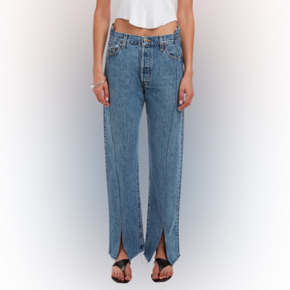 EB Denim Blue Split-Hem Straight Jeans